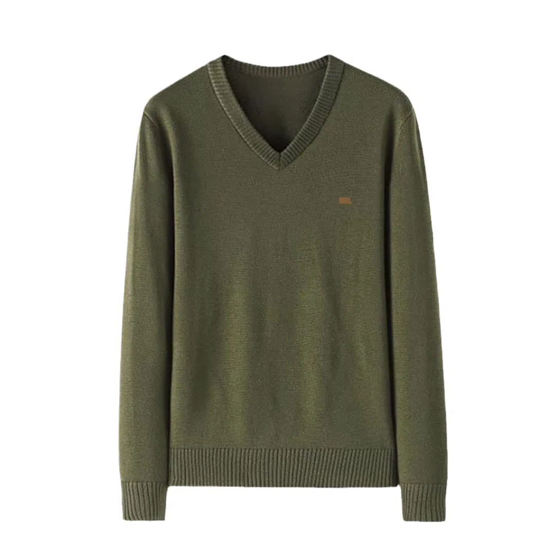 Inverno Uomini Casual Scollo A V Solido Mantenere Caldo Maglione Manica Lunga Maglioni, Esercito En8, 2XL