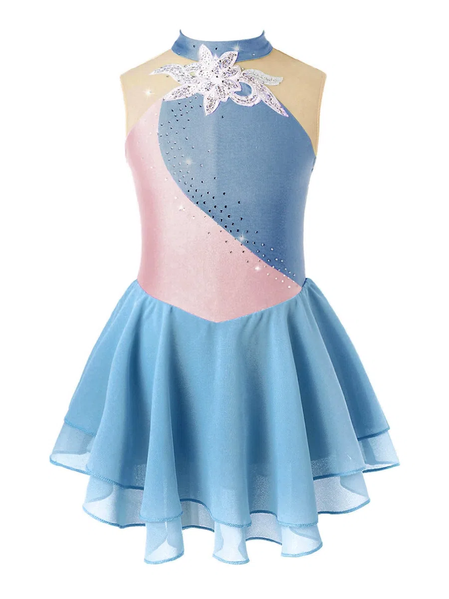 Agoky Vestito da Danza Classica Bambina Strass Abito da Pattinaggio Artistico Leotards Costume da Danza Classica Stage Performance Dancewear