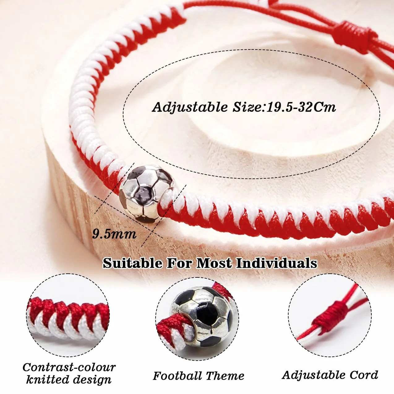Set di 1/2 Braccialetti da Calcio per Bambini, Braccialetti dell'Amicizia Regolabili, Braccialetto Intrecciato da Calcio Regolabile, Regalo di Football per Bambini Sportivi, Adolescenti, B