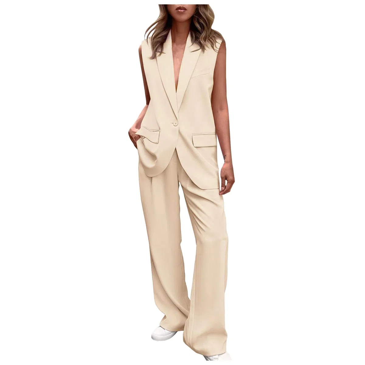 Set di 2 pezzi da donna in cotone con top e pantaloni per sport, fitness, yoga, palestra, abbigliamento chic, uscita città, ufficio, casual, elegante, moderno, A106