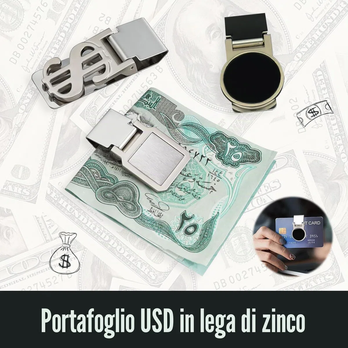 Ylinwtech 3 Pezzi Fermasoldi,Fermasoldi In Acciaio Inox,Fermasoldi Argento Argento,Processo Di Lucidatura Galvanica, Stile Squisito Per Banconote, Biglietti Da Visita, Carte Di Credito