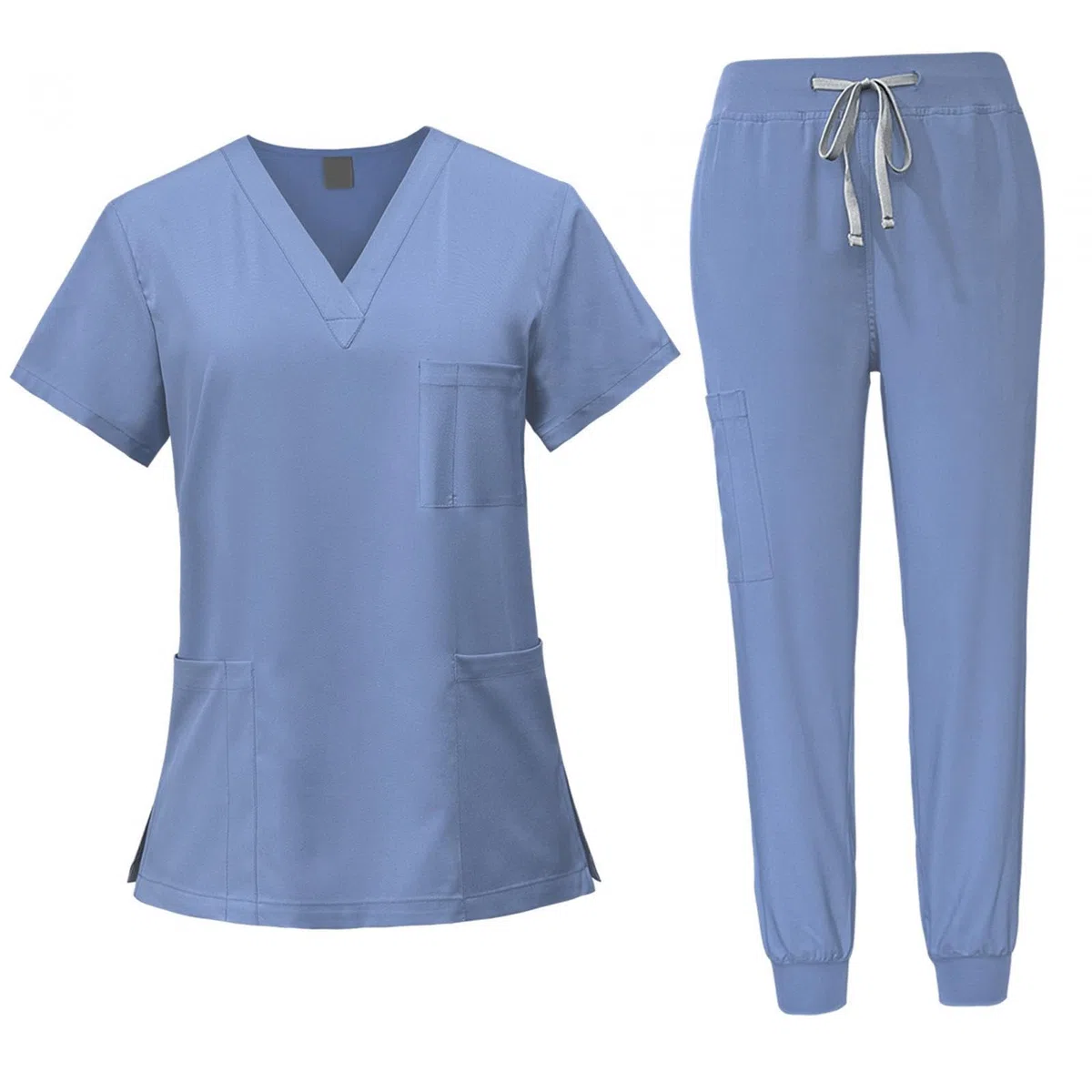 LOVIVER Female Scrub Set Nurse Workwear V Neckline Professional Machine Washable Top and Joggers Pant Work Clothing for Beauty Center, Light Blue, M