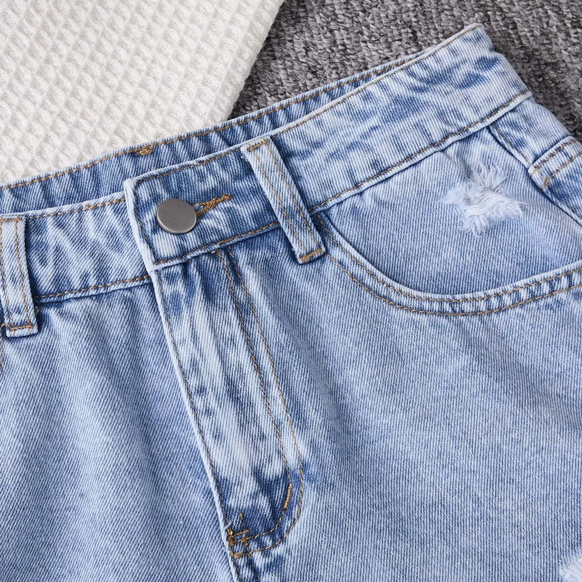 Jeans Pantaloncini da Ragazza a Vita Alta con Corti Strappati Fiocco Shorts Denim per Ragazze, Moda Y2K Streetwear Corti a Gamba Larga Pantaloncini per Bambini 12-16 Anni con Quotidiano Casual