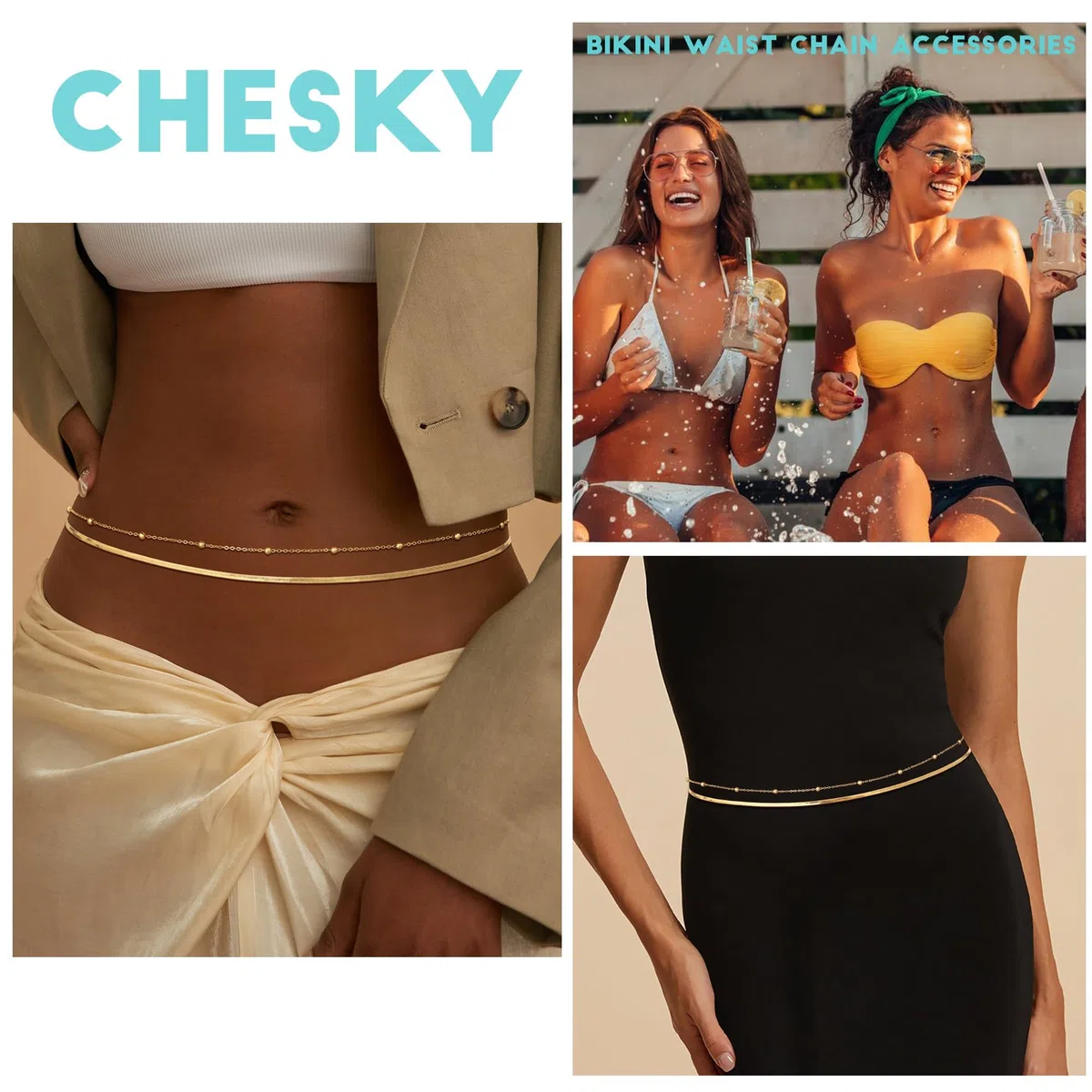 Catena per pancia in oro da donna, vintage, in metallo, per donna, regolabile, elegante, per bikini, spiaggia, gioielli quotidiani