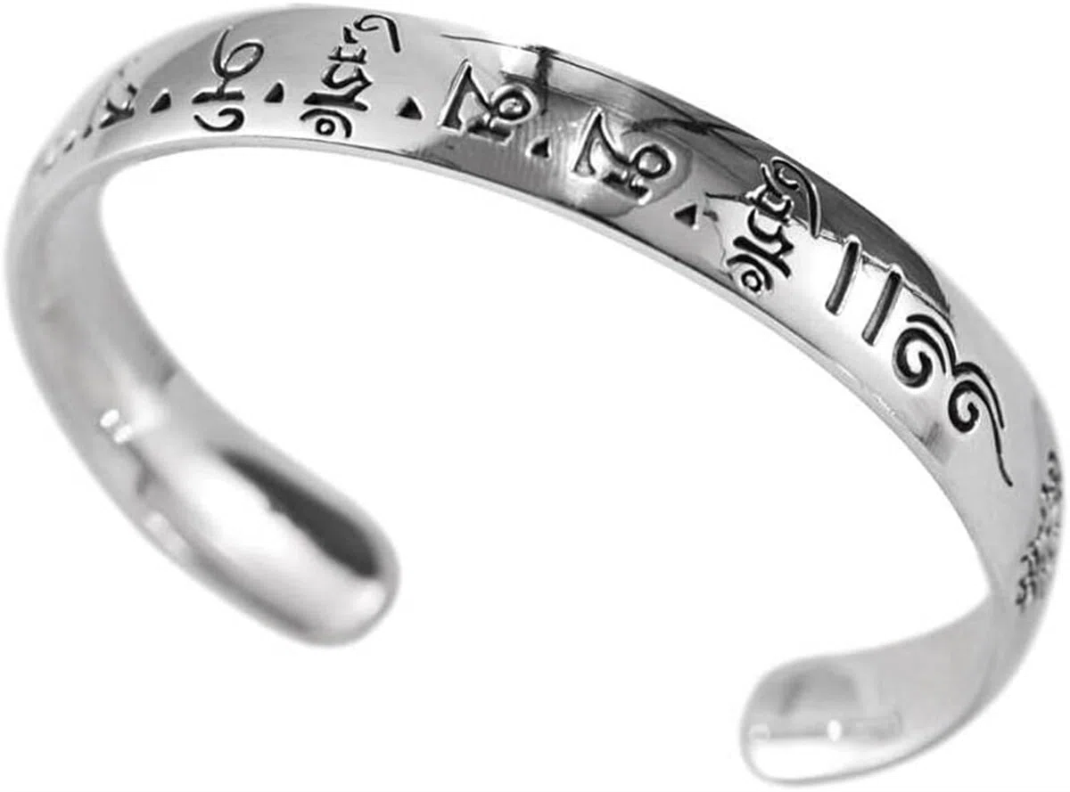 Bracciale in argento, bracciale rigido alla moda, bracciale retrò S999 Bracciale in argento Incantesimo buddista Bracciale rigido in argento regolabile Bracciale gioielli in argento personalizzato