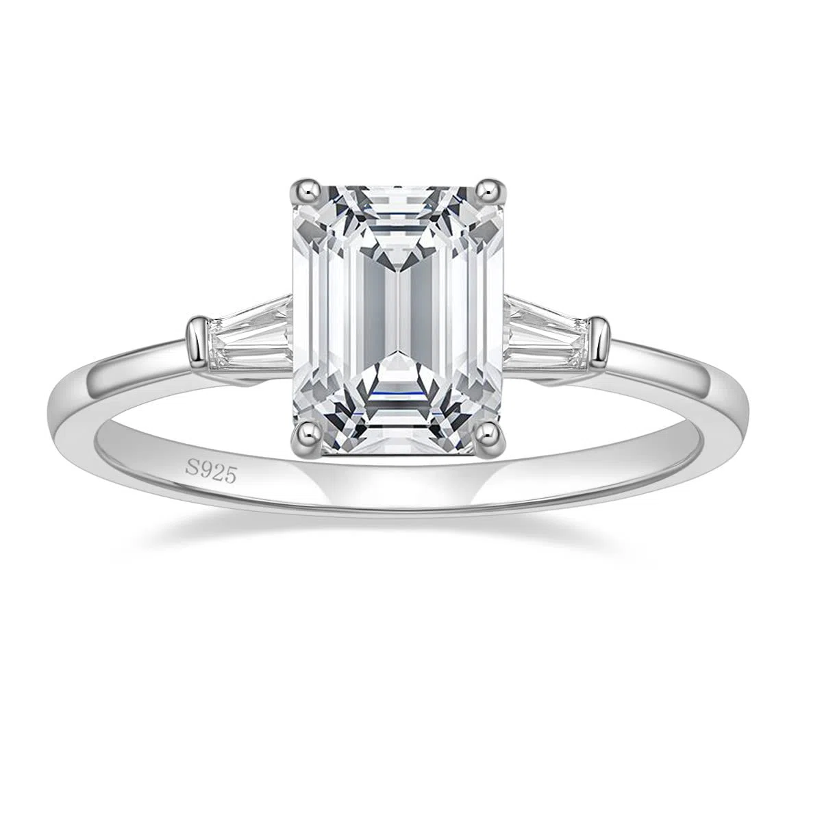 EAMTI 3CT 925 Sterling Silver Engagement Rings 3-Stone Emerald Cut Cubic Zirconia CZ Wedding Promise Rings for Her Wedding Bands for Women Size 3-11