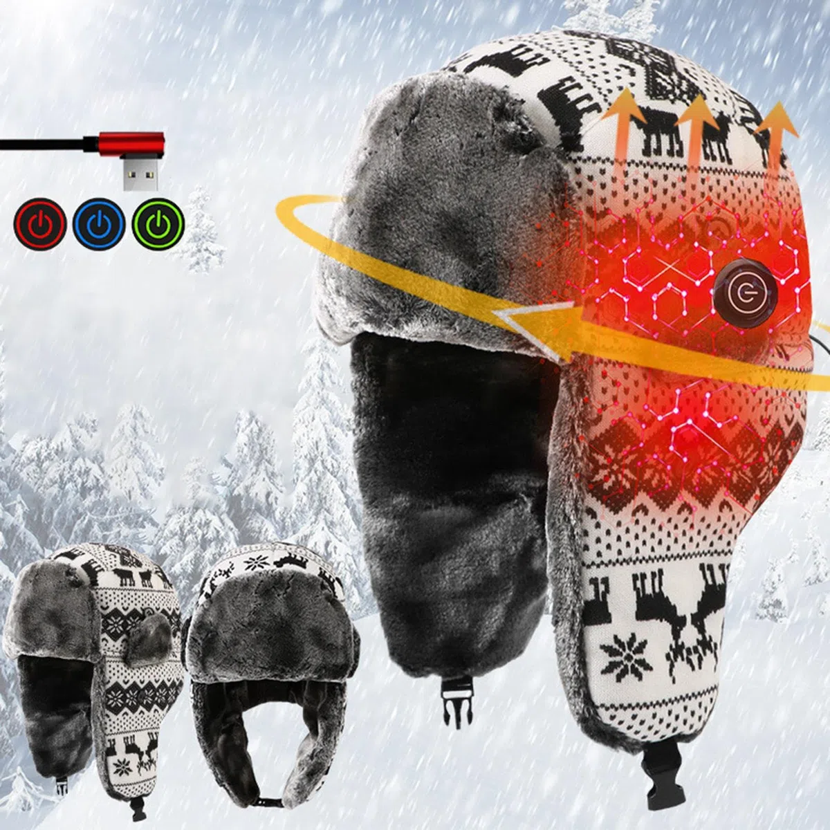 Generisch Berretto invernale Ushanka, triplo livello di calore, con caldo peluche | Copricapo riscaldato per uomini, donne, adulti e adolescenti, per ciclismo, passeggiate e pendolari