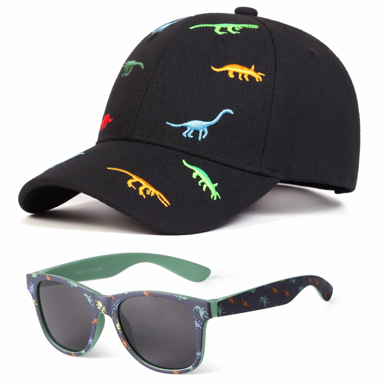 Cappello Bambino e Occhiali da Sole Bambino Set, Dinosauro Cappellino da Baseball, Cappellini da Baseball per Bambini, Occhiali da Sole Bambini con Protezione UV, per Bambina 3-8 Anni