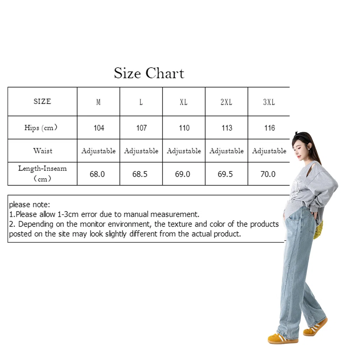 Jeans in gravidanza prima e dopo la nascita: stretta e larga, vestibilità larga, morbido denim con fascia regolabile – per donne sotto i 170 cm, con pratiche tasche
