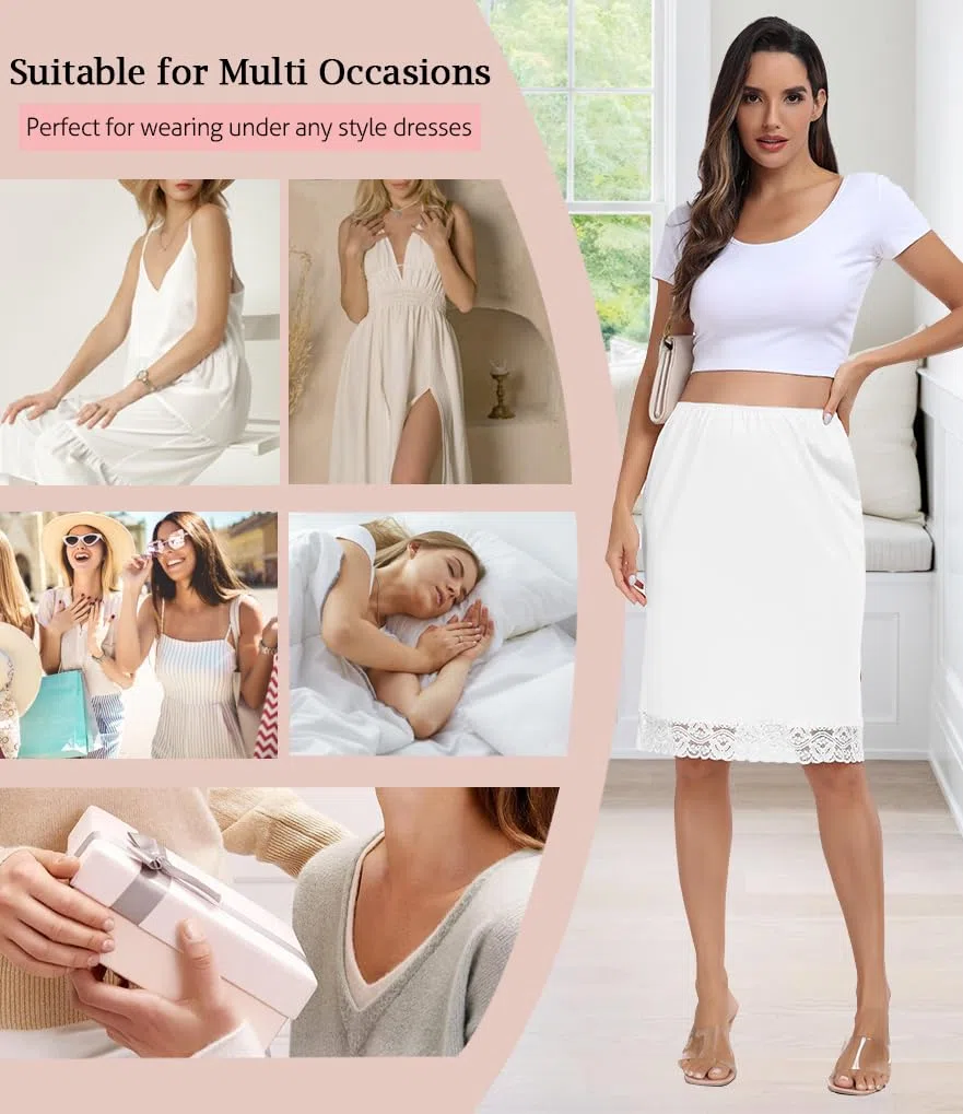 Wikoan Sottogonna da Donna,Morbido Pizzo Trim Sottoveste Gonne da Donna con Sottoveste per Abiti S-XXL