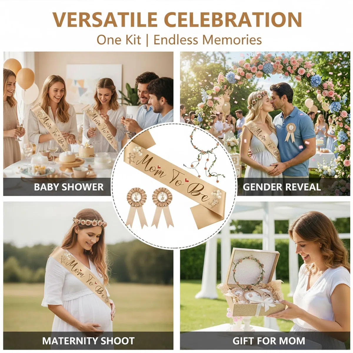 Mom To Be Fascia, Set Baby Shower, Corona di Fiori e Spilla per papà, Decorazioni e Accessori Fotografici per Feste in Attesa di Un Bambino