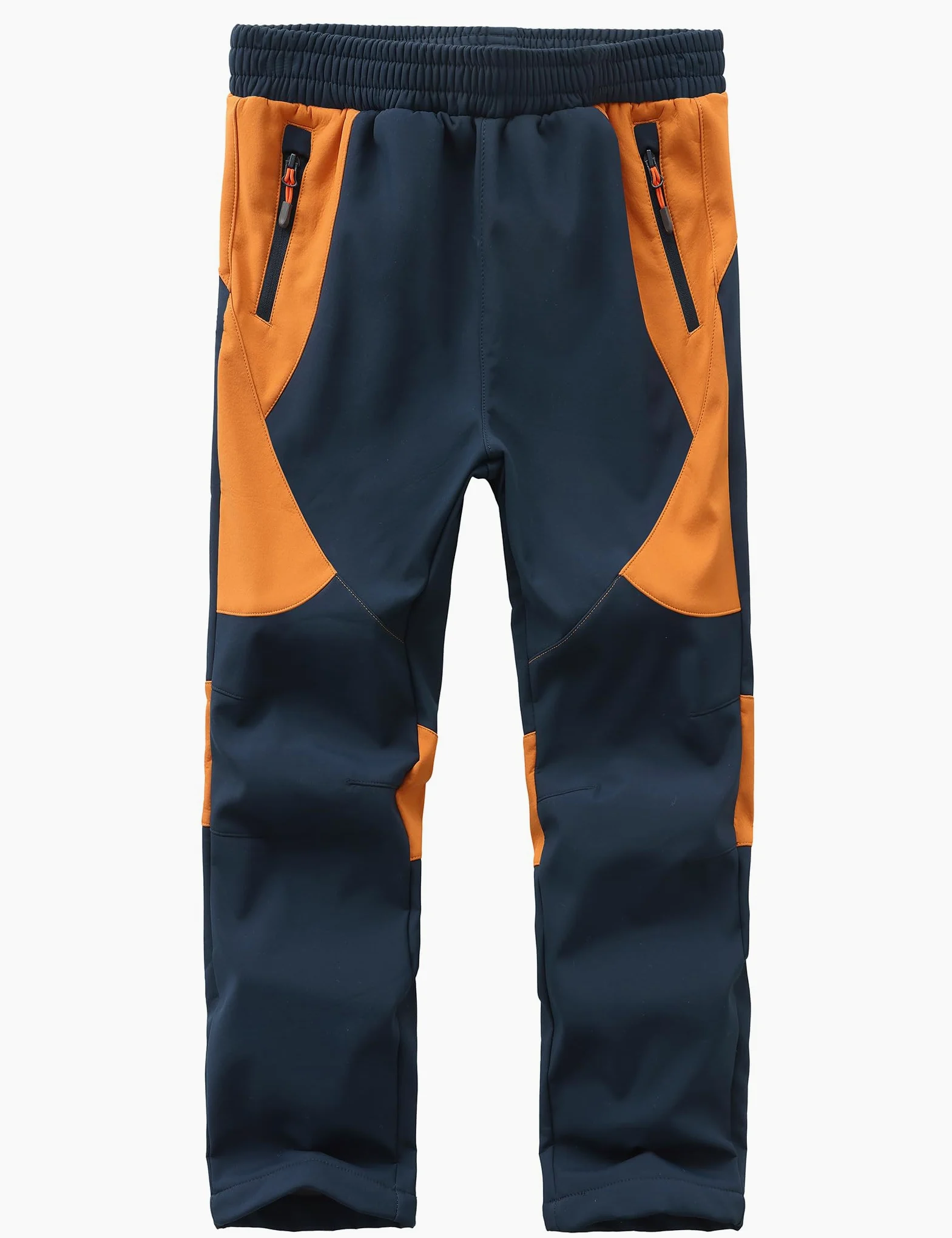 Pantaloni Impermeabili della Neve del Ragazzo Pantaloni Neve Elastici Vita Calda Pantaloni Isolati-Navy Blue+Orange-152-158