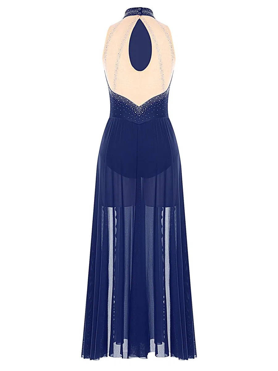 Vestito da ballo classico da donna, costume da danza contemporanea con strass, body da ginnastica con pattinaggio