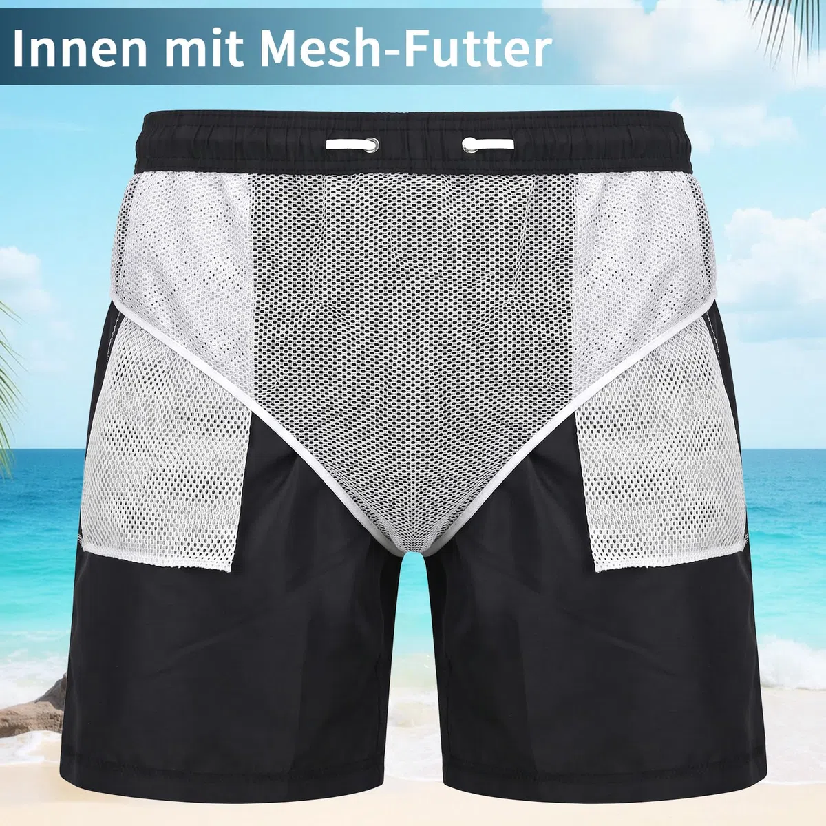 Pantaloni da nuoto e da spiaggia con fodera in rete, ad asciugatura rapida, colore nero blu, per bambini dai 6 ai 13 anni