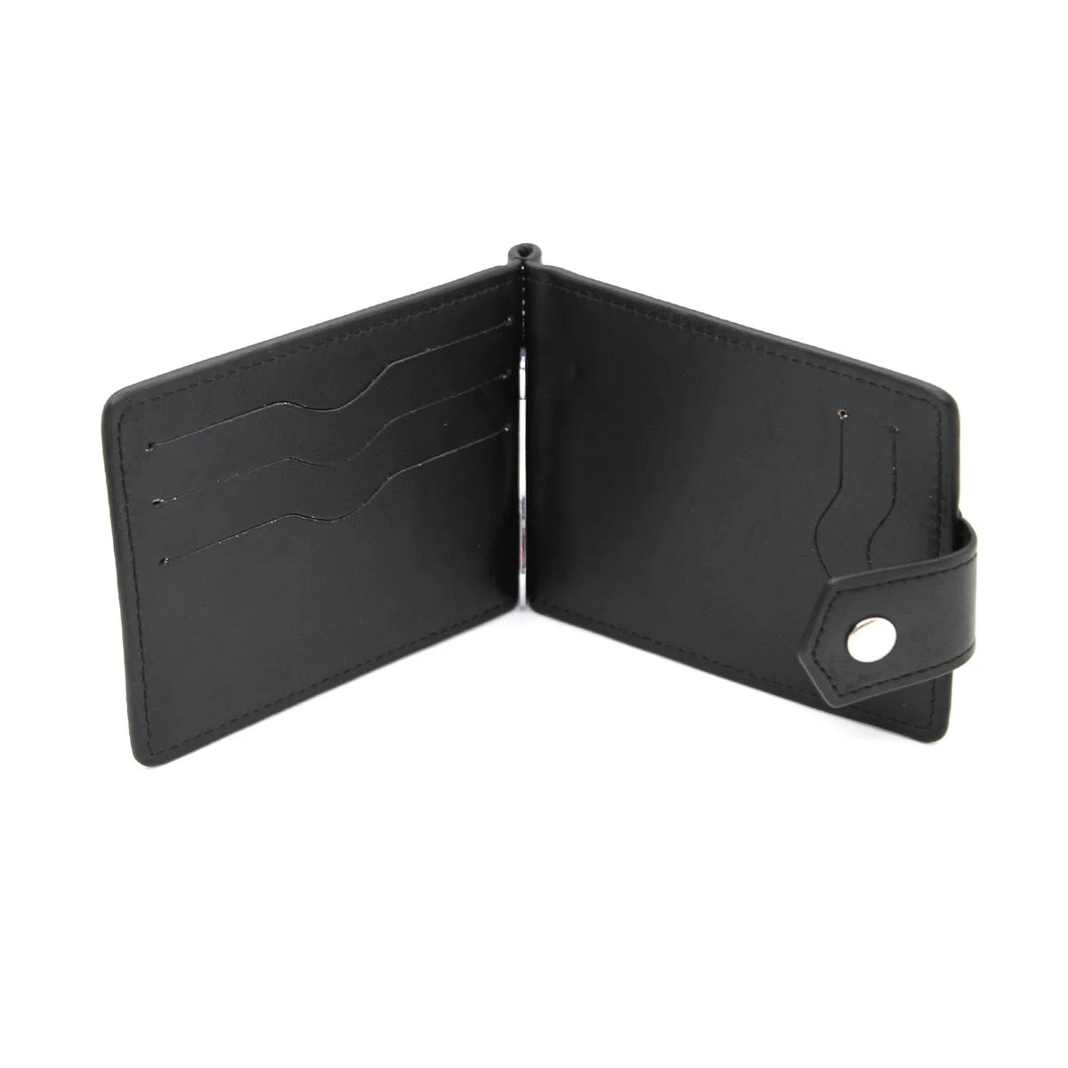 Portafoglio uomo slim sottile in ecopelle con clip molla fermasoldi porta carte porta tessere portamonete Bifold ferma soldi nero idea regalo (Nero)