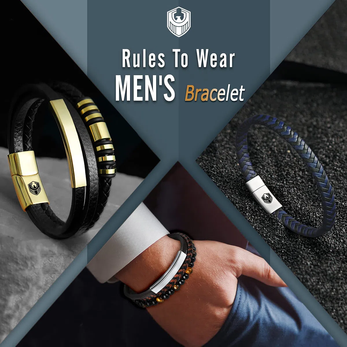 Bracciale Uomo Pelle Classico Cuoio Braccialetto Uomo con Calamita Fibbia in Acciaio Inossidabile ed Esclusivo Portagioie per Braccialetti l'idea di Regali
