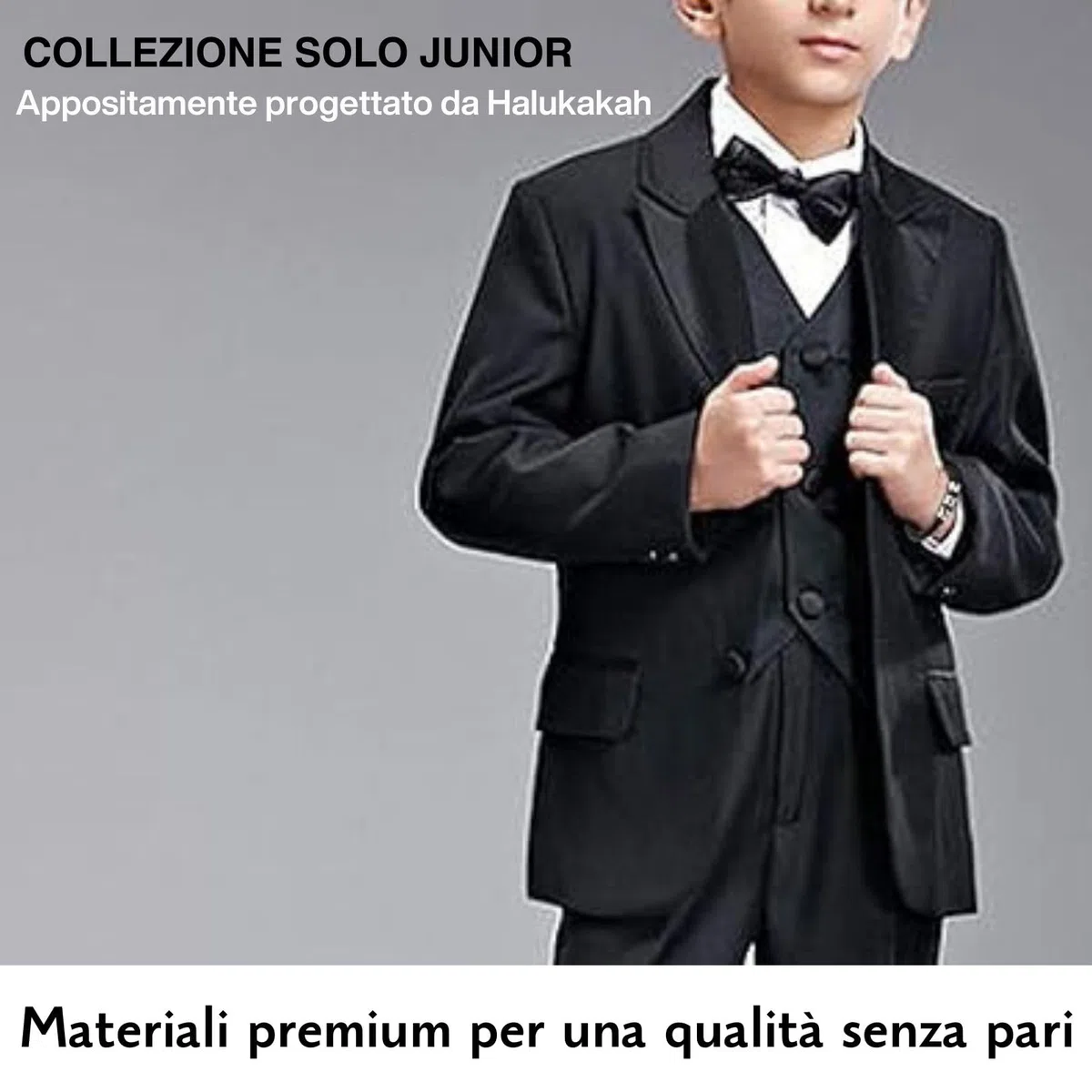 HALUKAKAH Bambini ● Solo Onore Junior ● Bracciale Ragazzo Maschio in Vera Pelle Cuoio Nero 6-12 Anni Perle in Oro Argento Titanio Acciaio Chiusura Magnetica 7"(18cm) con Pacco Regalo Gratuita