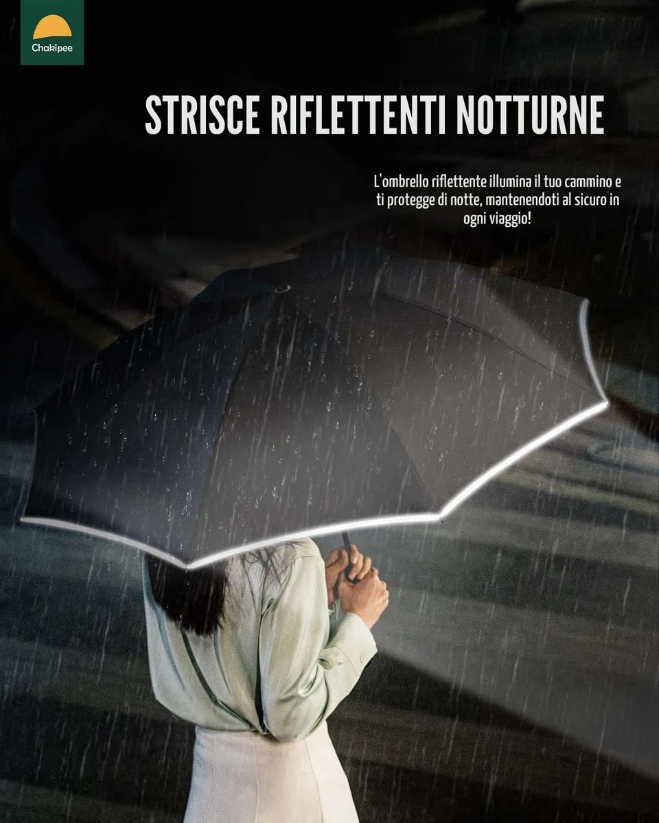 Ombrello Pieghevole Pioggia da Viaggio con strisce riflettenti - Ombrelli inverso Portatile per uomo e donna Automatico Apri Chiudi, Rivestimento in 210T Apertura 105 cm 8 Stecche