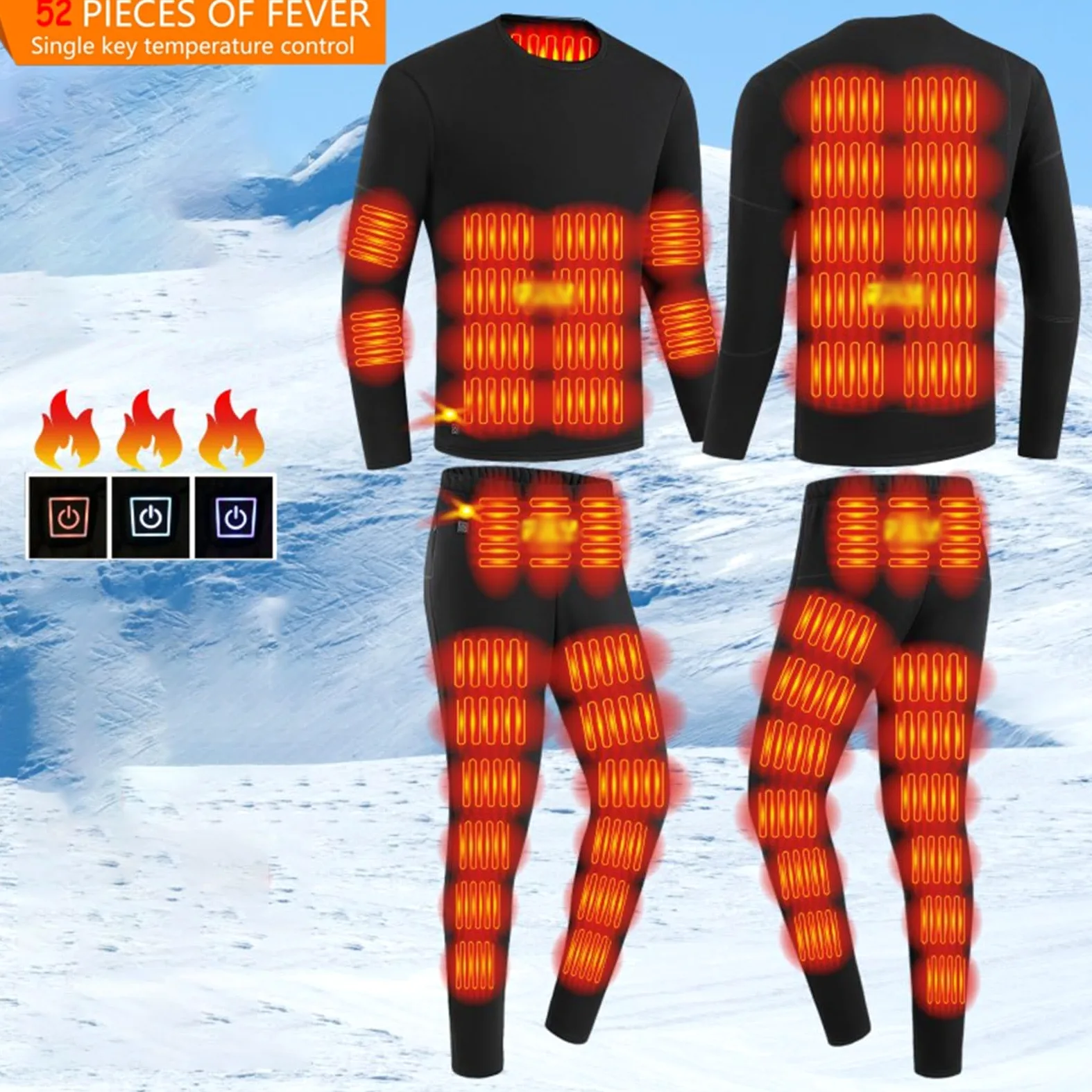 Intimo Termico Riscaldante Intelligente Giacca e Pantaloni Caldi a Pile Inverno per Tempo Freddo