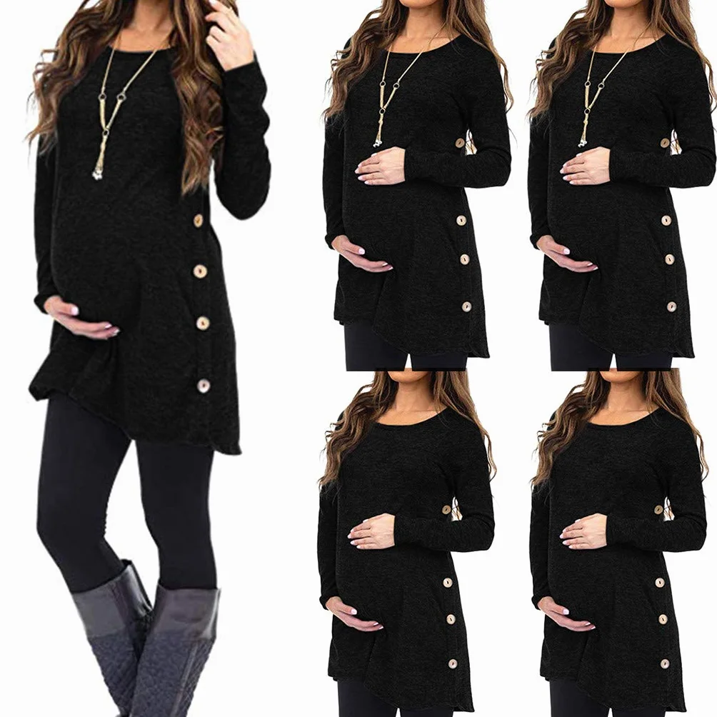 Maglia a maniche lunghe da donna, camicia premaman per gravidanza, a maniche lunghe, tinta unita, con bottoni, per