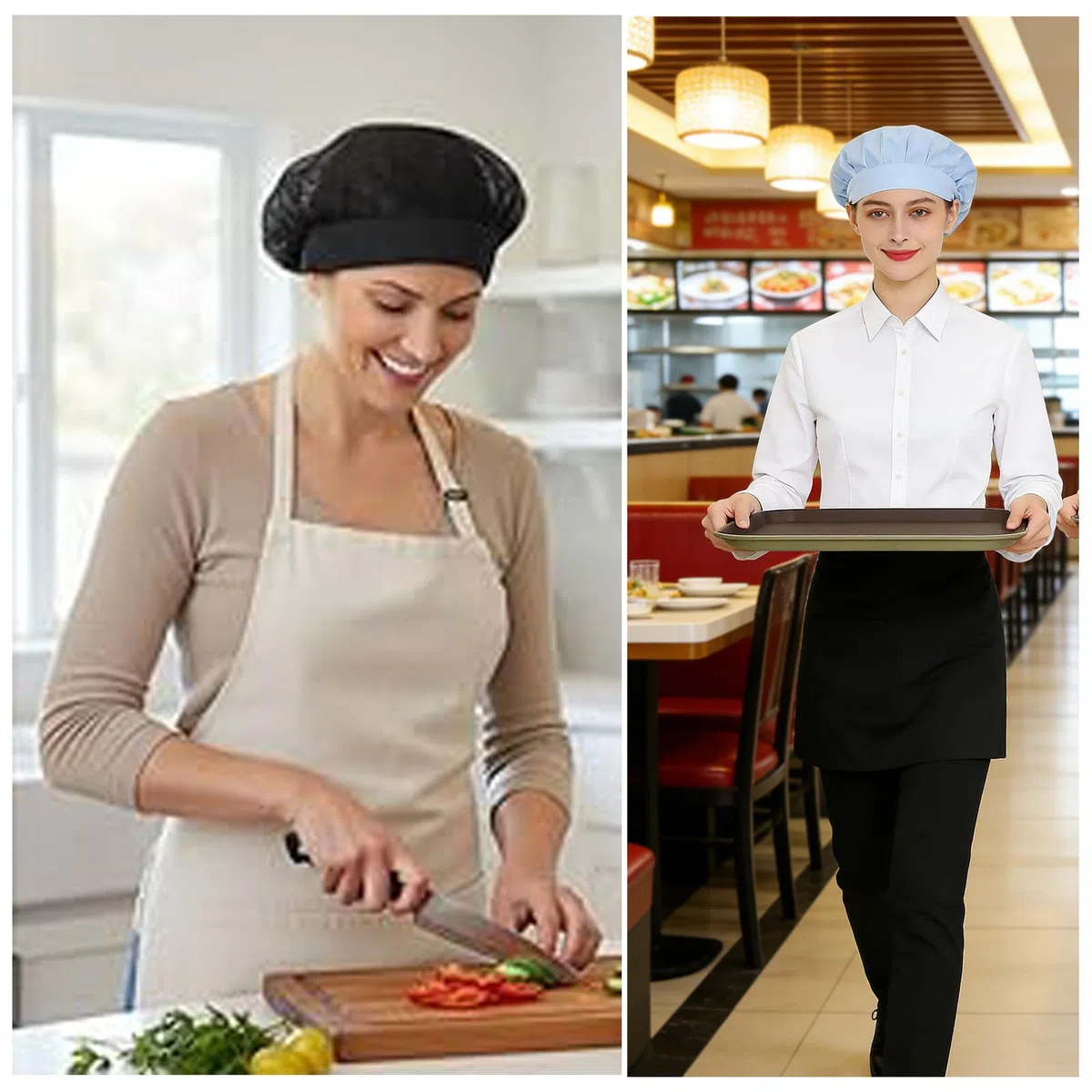 2 x cappello da chef cucina cappello da cuoco elastico in rete per catering panettiere servizio alimentare riutilizzabile
