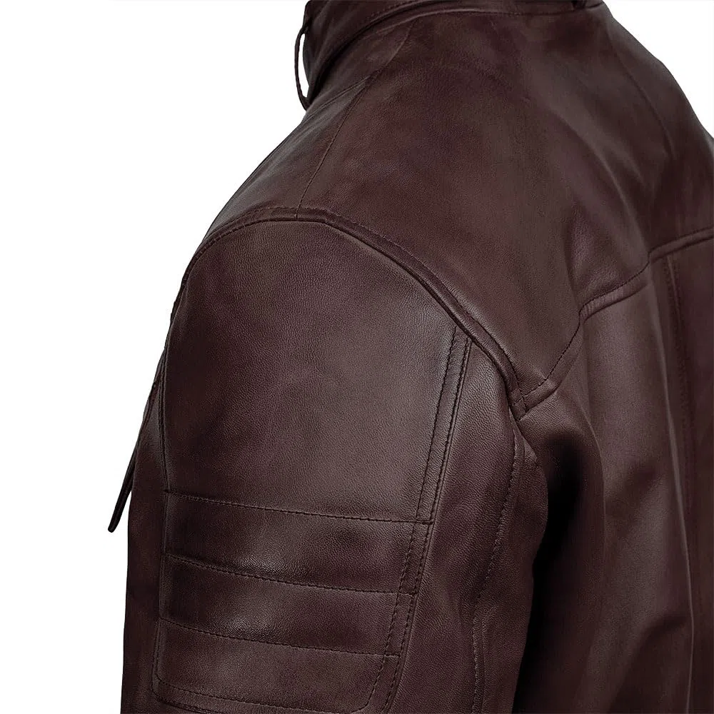 Giacca in pelle da uomo Cafe Racer stile moto tinta unita Slim Fit giacca in pelle marrone moto motociclista Cafe Racer