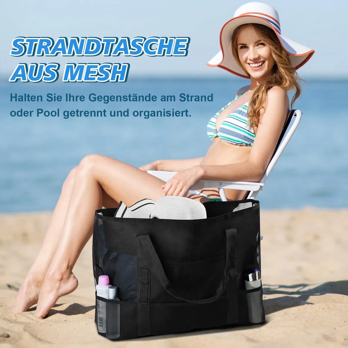 BBLIKE Borsa Mare Grande XXL Famiglia - Borse da Spiaggia Donna con Chiusura Zip e Impermeabile Leggera, Multitasche ad Ampia Capacità Borsello Tracolla Donna per Shopping, Viaggio, Campeggio