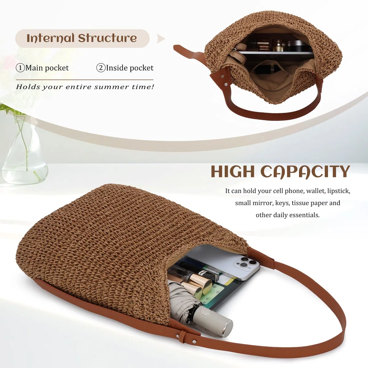 Borse a tracolla di paglia donne chic Crossbody Borsa di paglia di spiaggia estiva per i viaggi di vacanza