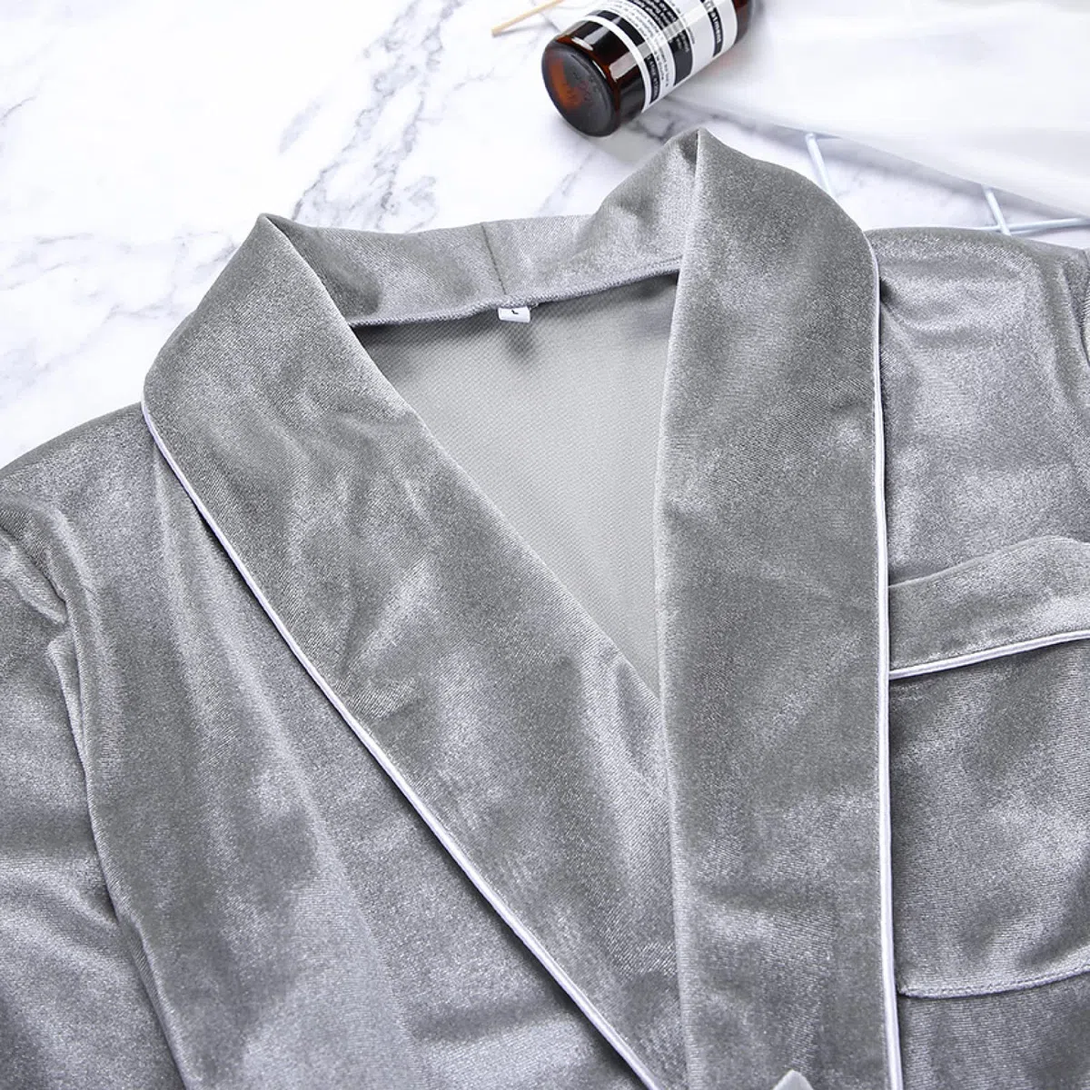 Pigiama da Donna a Maniche Lunghe Set in Due Pezzi, Set Cardigan Caldo E Confortevole, Camicia da Notte Sexy da Donna Loungewear,Grigio,M