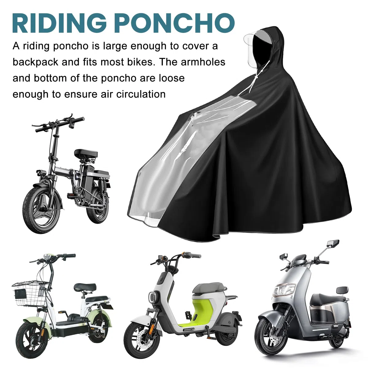 Ciclismo Poncho Impermeabile: Compact Rain Cape con Cappuccio & Strisce Riflettenti per Veicoli Elettrici, Bicicletta in Pioggia