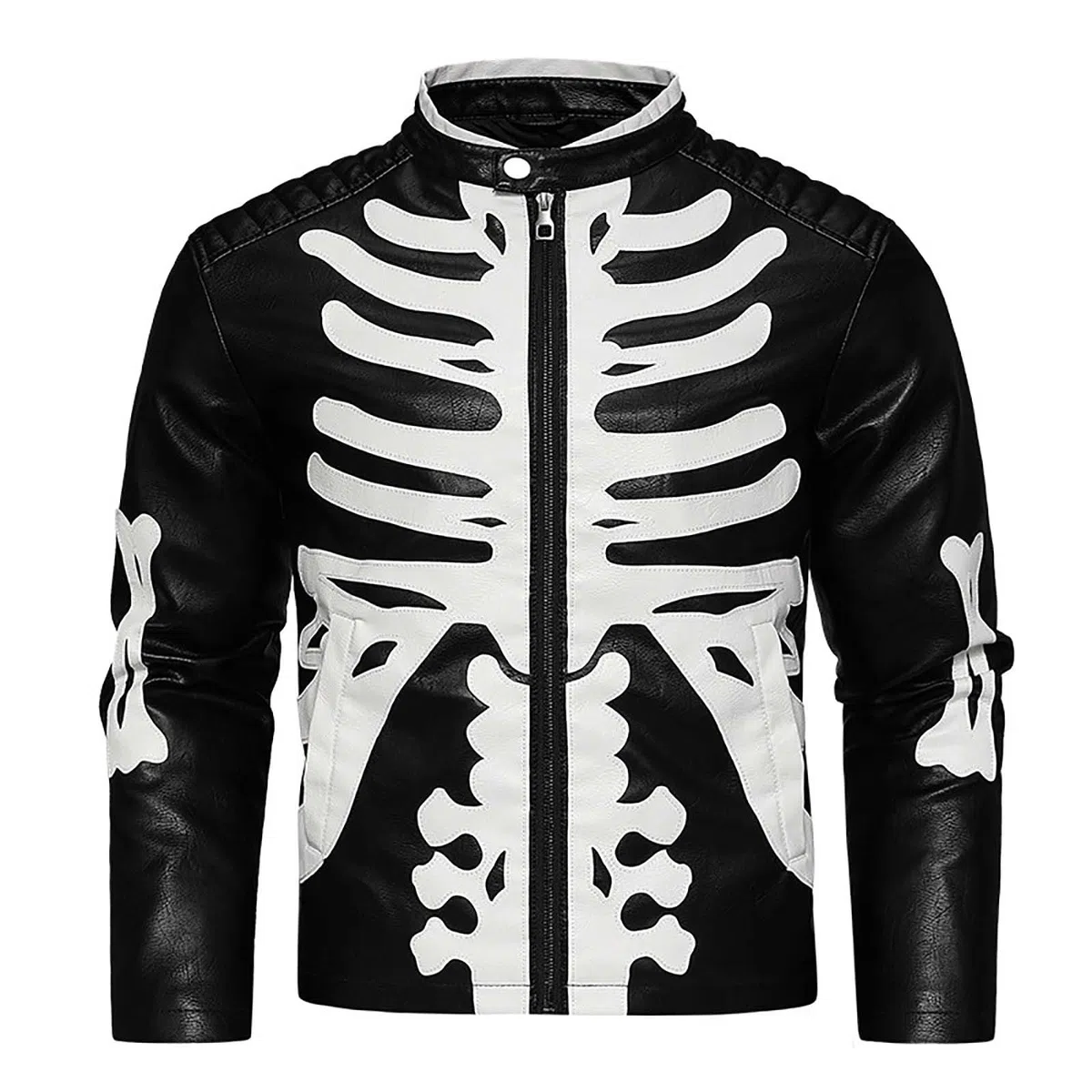 Giacca da uomo Primavera Estate Collo Alto Giacca Uomo Metà Stagione Moto in Pelle Cappotto Halloween Scheletro Giacche Aviatore Deguisement Cosplay Saharian Bombers da Lavoro Jacket Cappotti Bomber