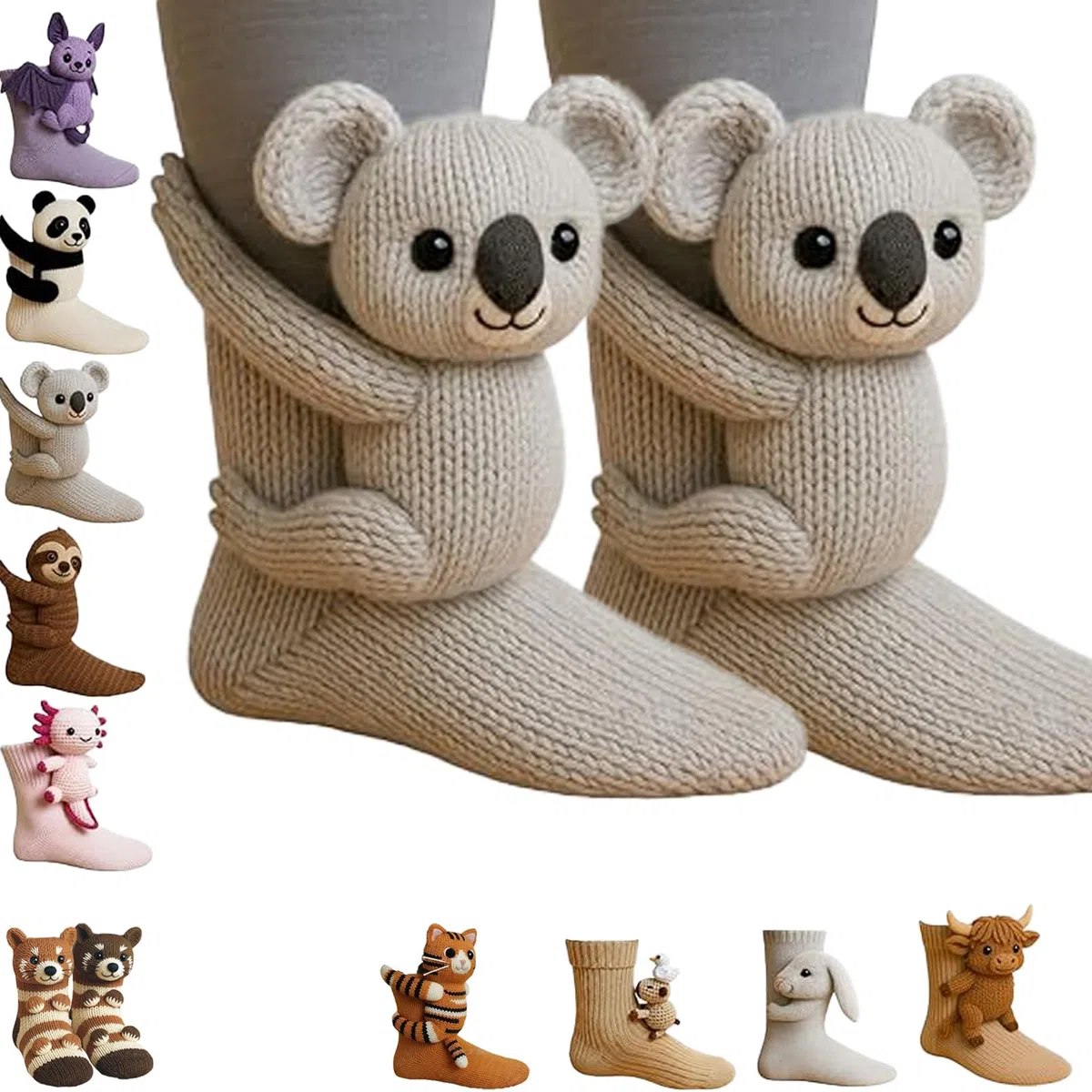 Calzini lavorati a maglia 3D con animali, divertenti calzini con animali for donne e uomini, nuovi calzini caldi e carini in cotone lavorati all'uncinetto, regalo di Natale