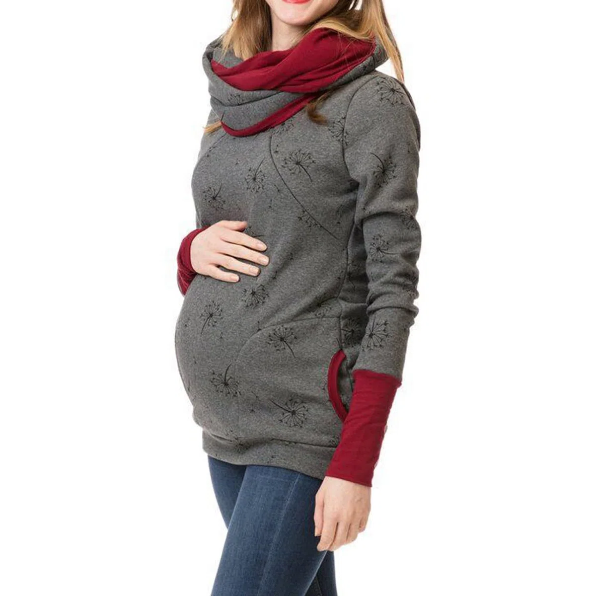 Maglione da donna per allattamento, invernale, caldo, cotone, a maniche lunghe, con stampa a doppio strato, per allattamento
