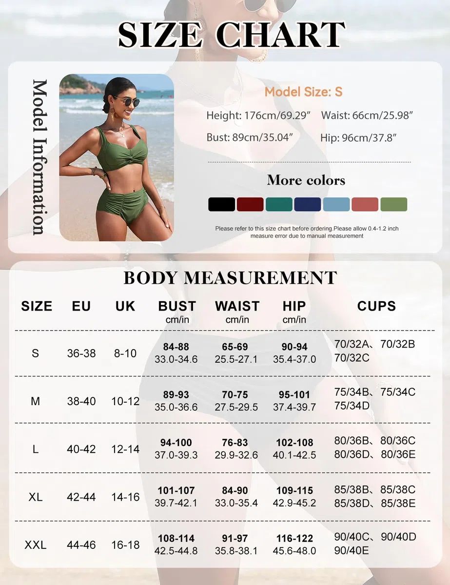 Costume Donna Due Pezzi Vita Alta Pancia Piatta Bikini Set Sexy Push Up Twist Costumi da Bagno Donna per Estate Spiaggia Beachwear