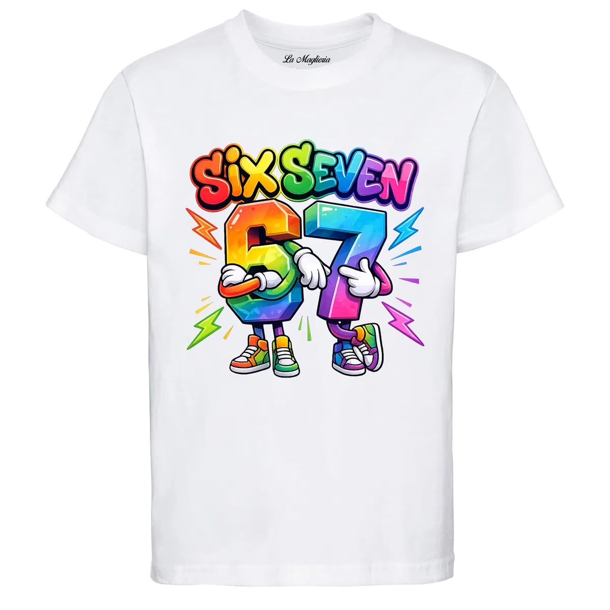 Maglietta Meme Bambini Six Seven 6 7 Meme t-Shirt Taglia Bambini Bianca o Nera v.2