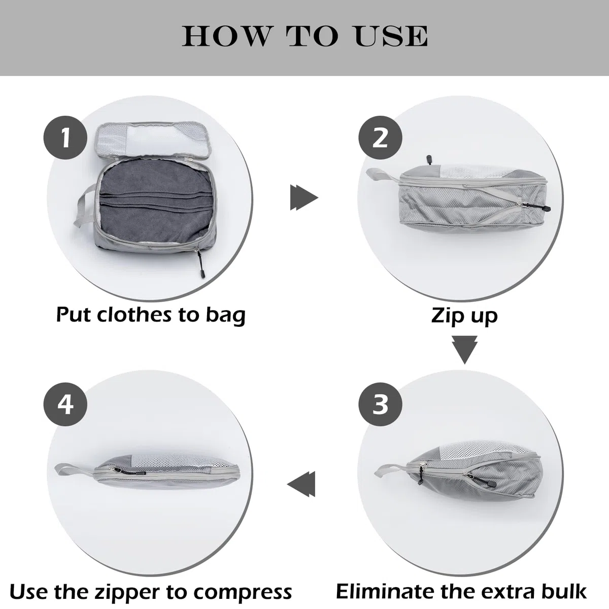 Organizer per valigie imballaggio a compressione Organizzatori di valigie da viaggio espandibili, Grigio 3 pezzi