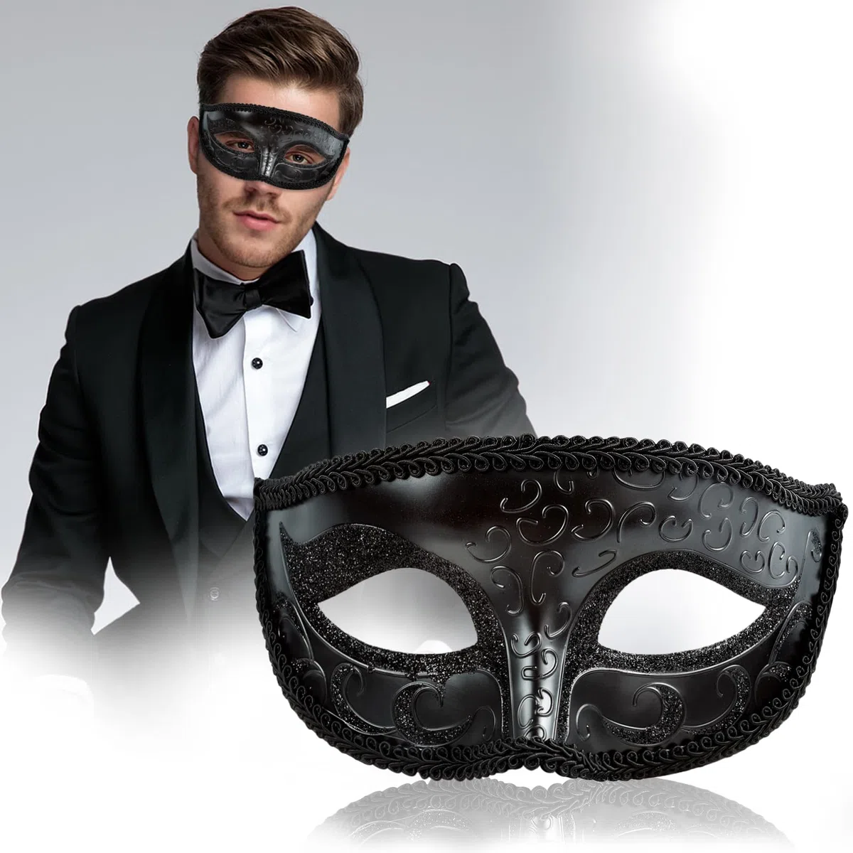 Maschera Veneziana Uomo Maschere in Stile Veneziano Nero Maschera Veneziana Retrò Maschere Veneziano Uomo per Feste di Halloween, Carnevale, Prestazioni