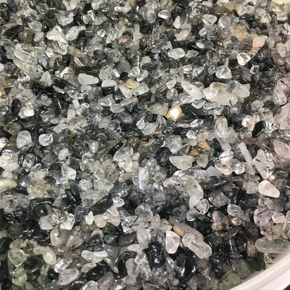 Pietre preziose for la decorazione Quarzo nero naturale Pietra rutilata Tormalina Ghiaia Capelli di cristallo di rocca Campione di quarzo Acquario Decorazione del giardino Cristallo Aura decorazione d