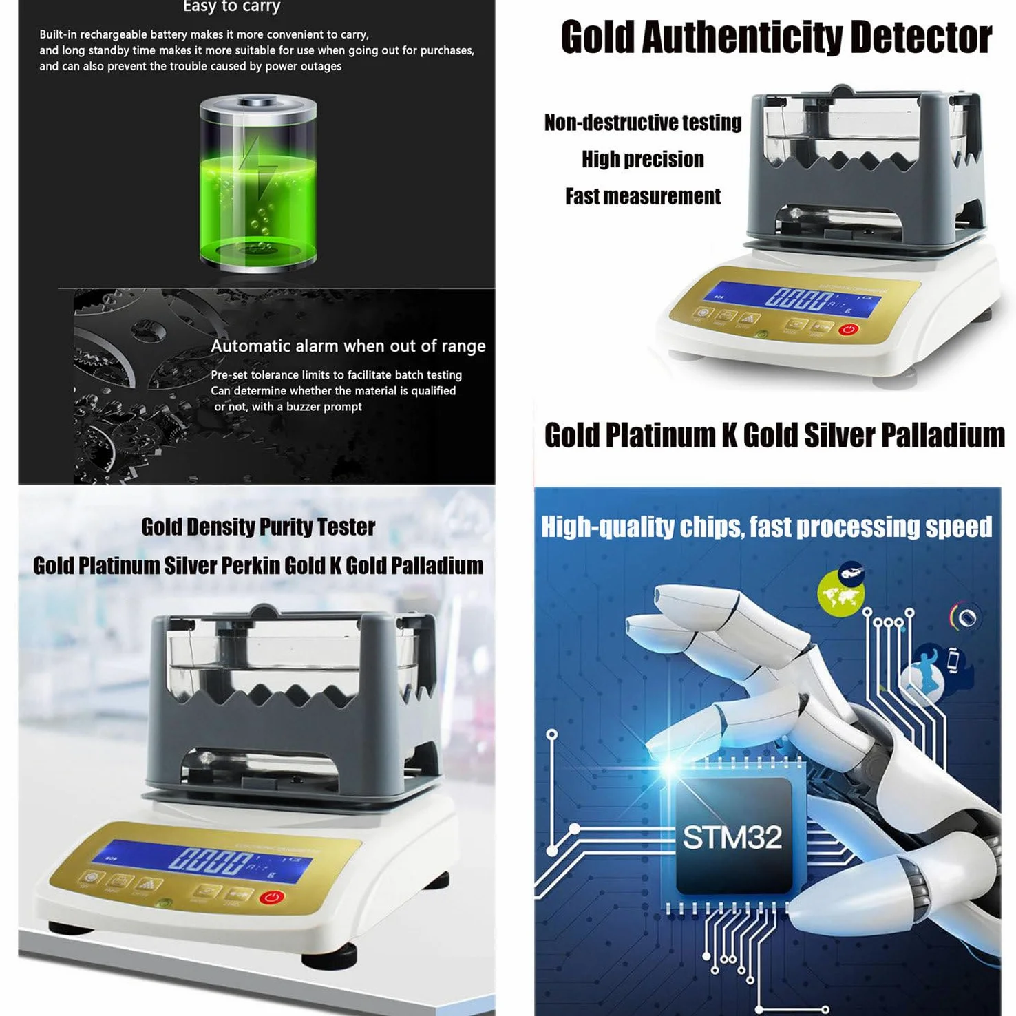 Tester di purezza dell'oro, Apparecchiatura di collaudo digitale di densità per metalli preziosi, Analizzatore elettronico dell'oro, Misurazione accurata della densità solida