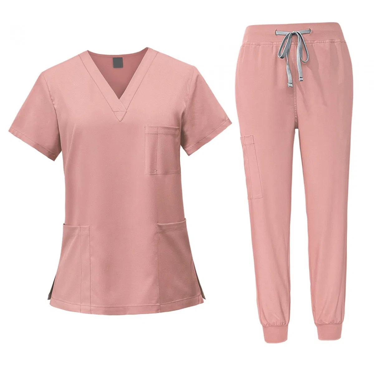 LOVIVER Female Scrub Set Nurse Workwear V Neckline Professional Machine Washable Top and Joggers Pant Work Clothing for Beauty Center, Pink, S