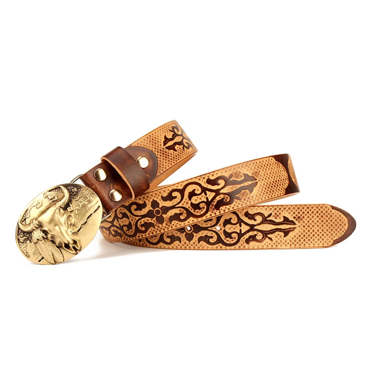 Cinture Western Unisex, Cintura Lavorata a Mano da 1,5" (38 Mm) in Vera Pelle Premium con Finitura in Rilievo per Pantaloni Jeans, Cinture Country da Cowgirl da Cowboy con Grande Fibbia Vintage Dorata