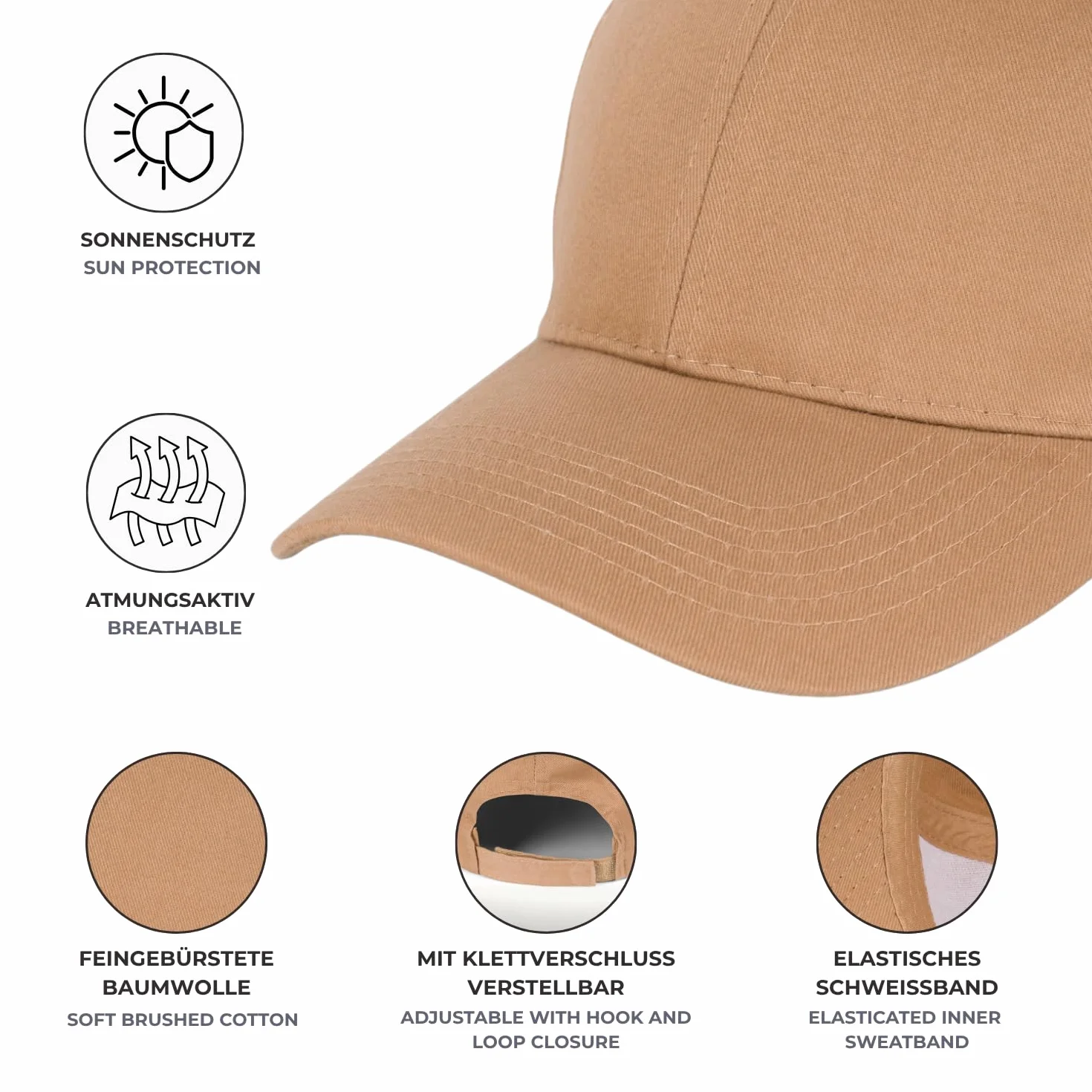 styleBREAKER Cappello da Baseball Unisex a 6 Pannelli, in Cotone Spazzolato, Chiusura Regolabile con Chiusura a Strappo, Design Monocromatico per Uomo e Donna