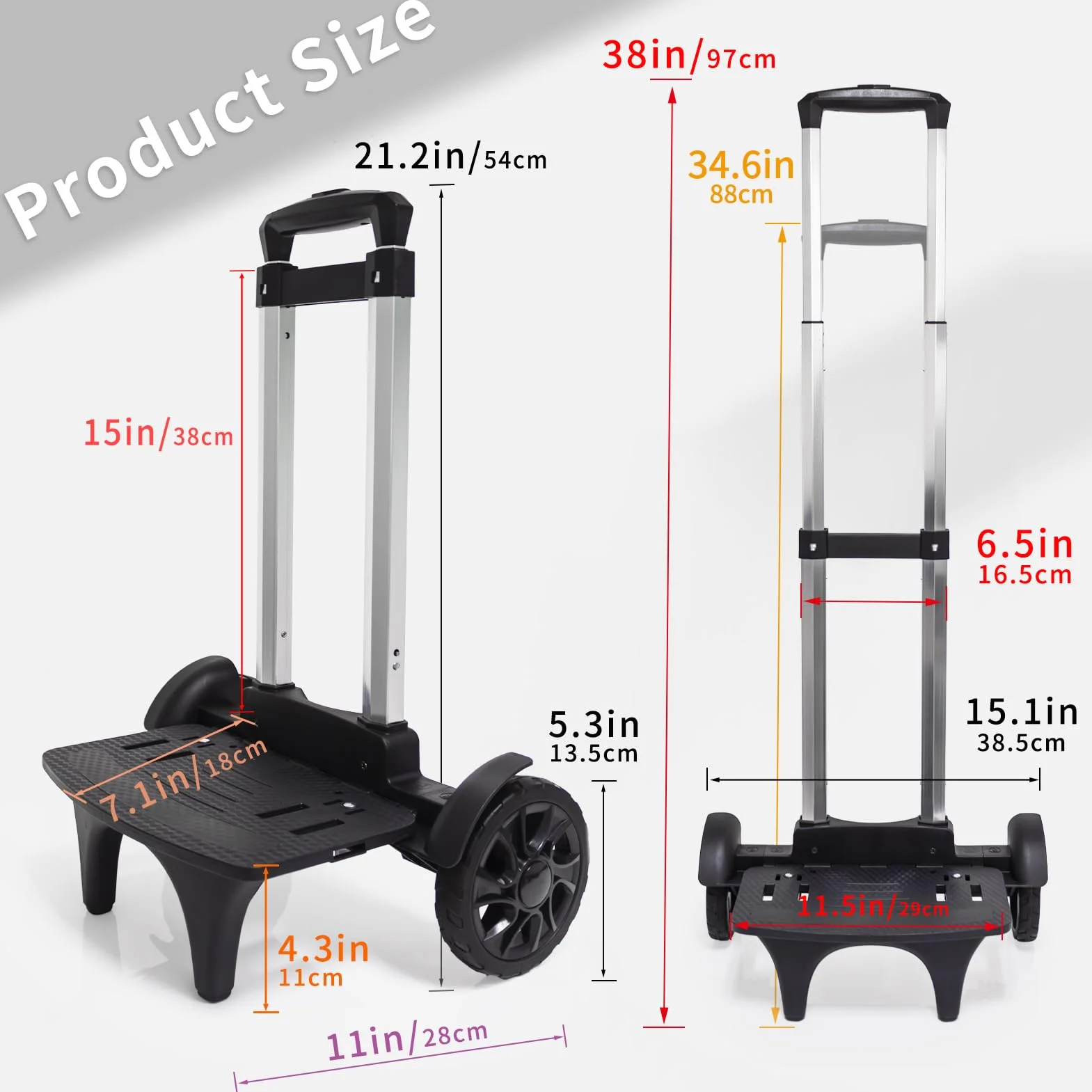 Carrello per zaino, carrello con ruote in lega di alluminio, carrello per bagagli con 2 grandi ruote per serbatoio, carrello pieghevole con cinghie per bagagli, zaino per il pranzo, borsa da golf