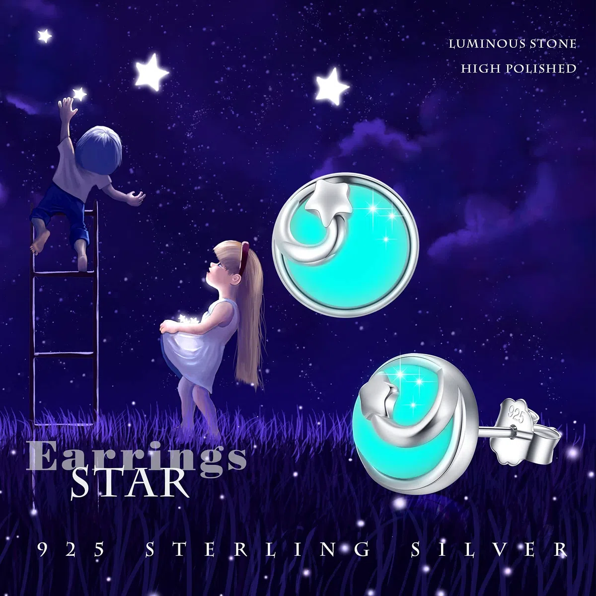 Orecchini luminosi da donna Orecchini a stella in argento sterling 925 Piccoli orecchini a bottone Nottilucenti Gioielli Nottilucenti Regalo di Natale per ragazze Donne Bambini Mamma Fidanzata Figlia