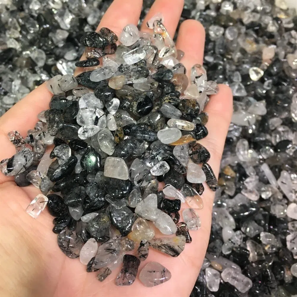 Pietre preziose for la decorazione Quarzo nero naturale Pietra rutilata Tormalina Ghiaia Capelli di cristallo di rocca Campione di quarzo Acquario Decorazione del giardino Cristallo Aura decorazione d
