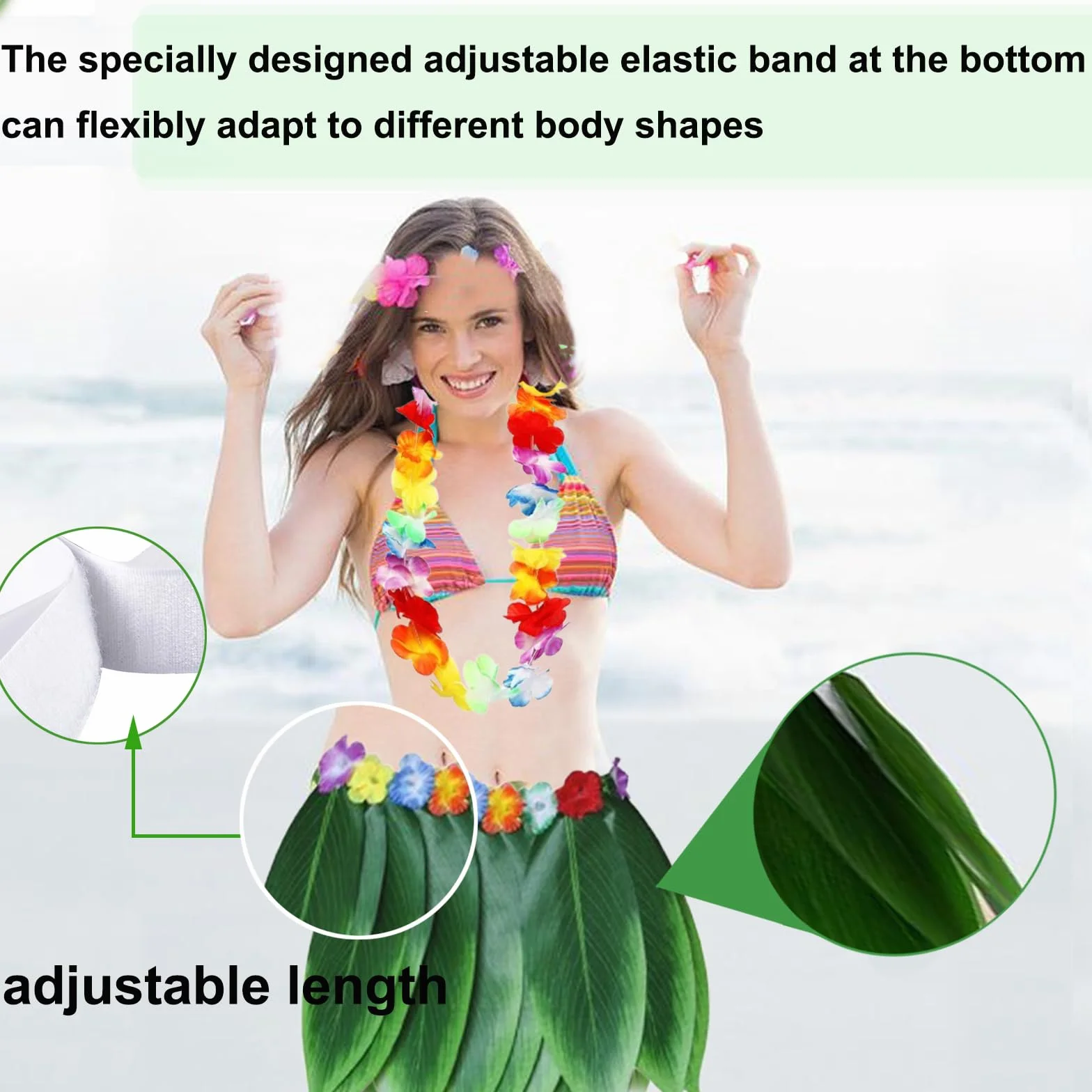 Gonna Hula con Foglie Verdi,Costume da foglia hawaiana per ragazze,Gonna hula a foglia con gonna hawaiana,Hula foglia hawaiana,per Hawaii Costume Tropicale Luau Birthday Party Supplies（5 Pezzi）
