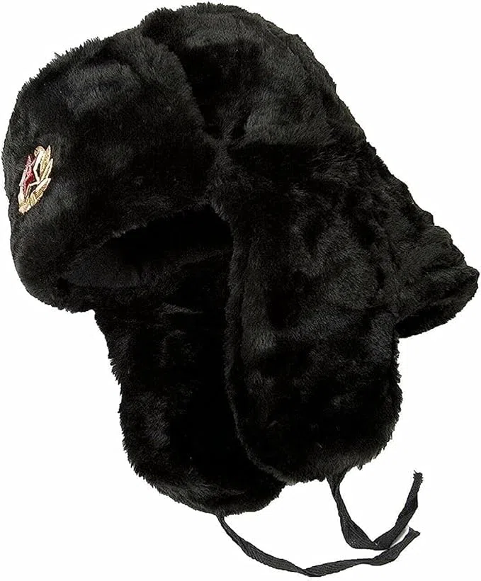 Cappello da cacciatore di pelliccia dell'esercito sovietico vintage da uomo russo cacciatore invernale caldo cappello con distintivo sovietico unisex in pelliccia sintetica Ushanka cappello invernale