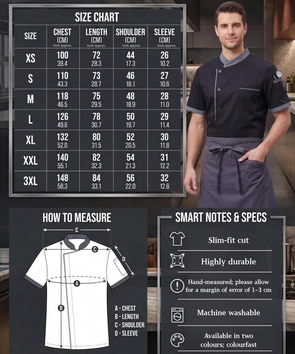 Giacca da Cuoco da Uomo in Cotone Traspirante Ristorante Divisa Maniche Corte Leggera Uniforme Cuoco Professionale Ristorante Giacca per Hotel Panetteria