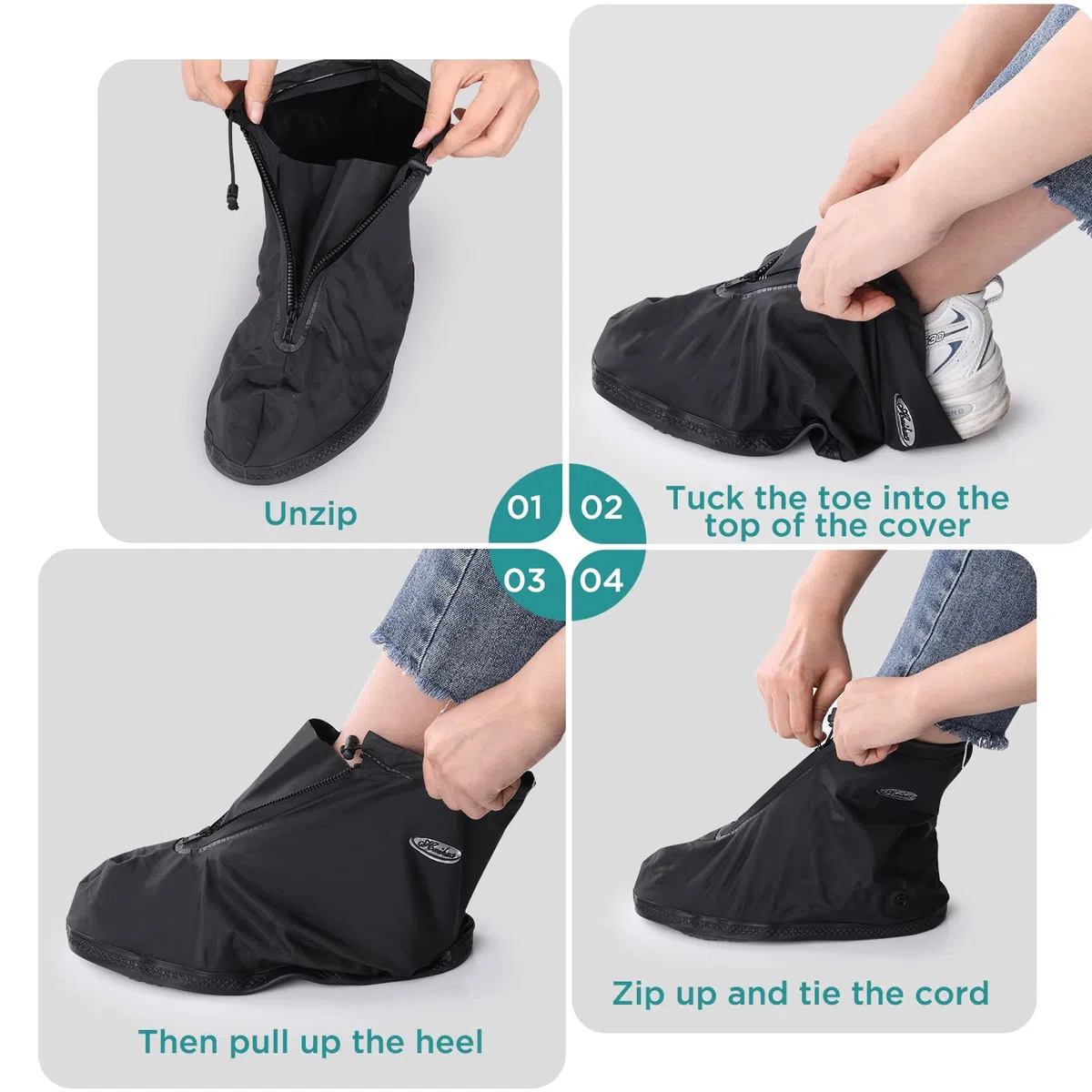 GeeRic Copriscarpe Impermeabili, Copriscarpe Antipioggia con Zipper Antiscivolo Copriscarpe da Ciclismo Antineve PVC Antiscivolo Riutilizzabili Durevoli a Passeggiate, Campeggio,Scalare Unisex