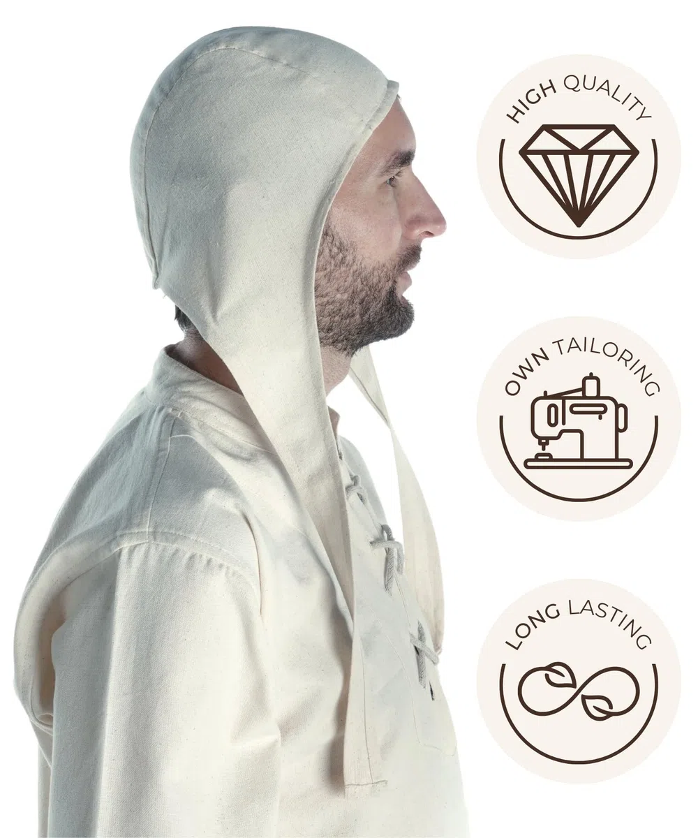 HEMAD Cuffia Medievale Uomo - Puro Cotone – M-L Beige